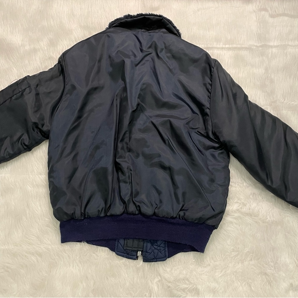 Vintage Flight Jacket Navy Blue Nylon Faux Fur 70s 80s Unisex Size Med - Picture 2 of 5